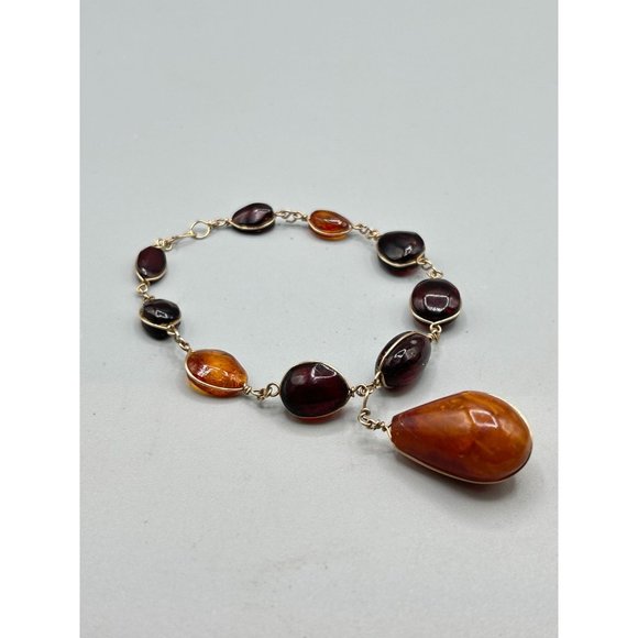 Genuine Amber Bracelet Wire Wrapped Bracelet with Drop Amber Nugget Charm - Picture 4 of 7